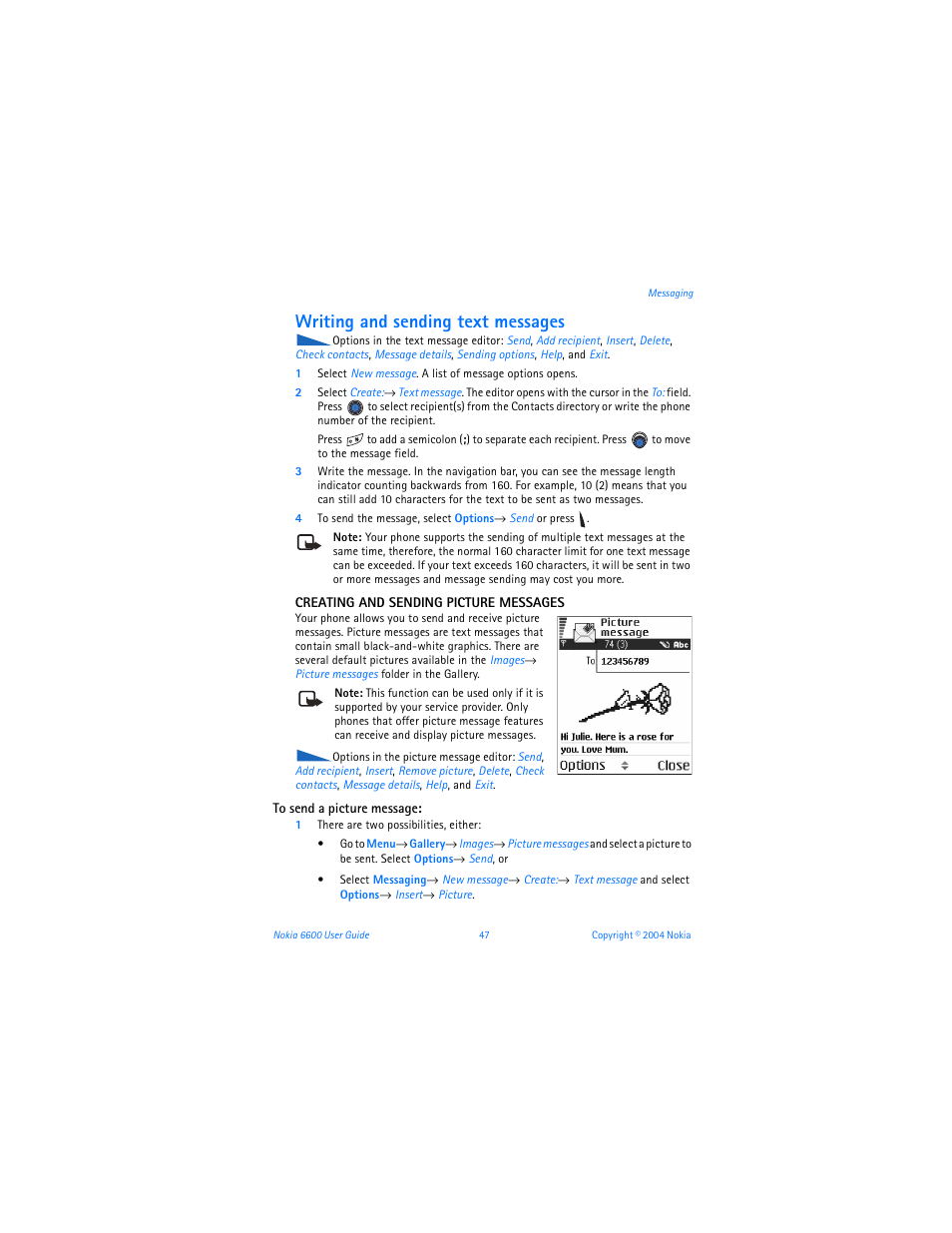 Writing and sending text messages | Nokia 6600 User Manual | Page 60 / 161