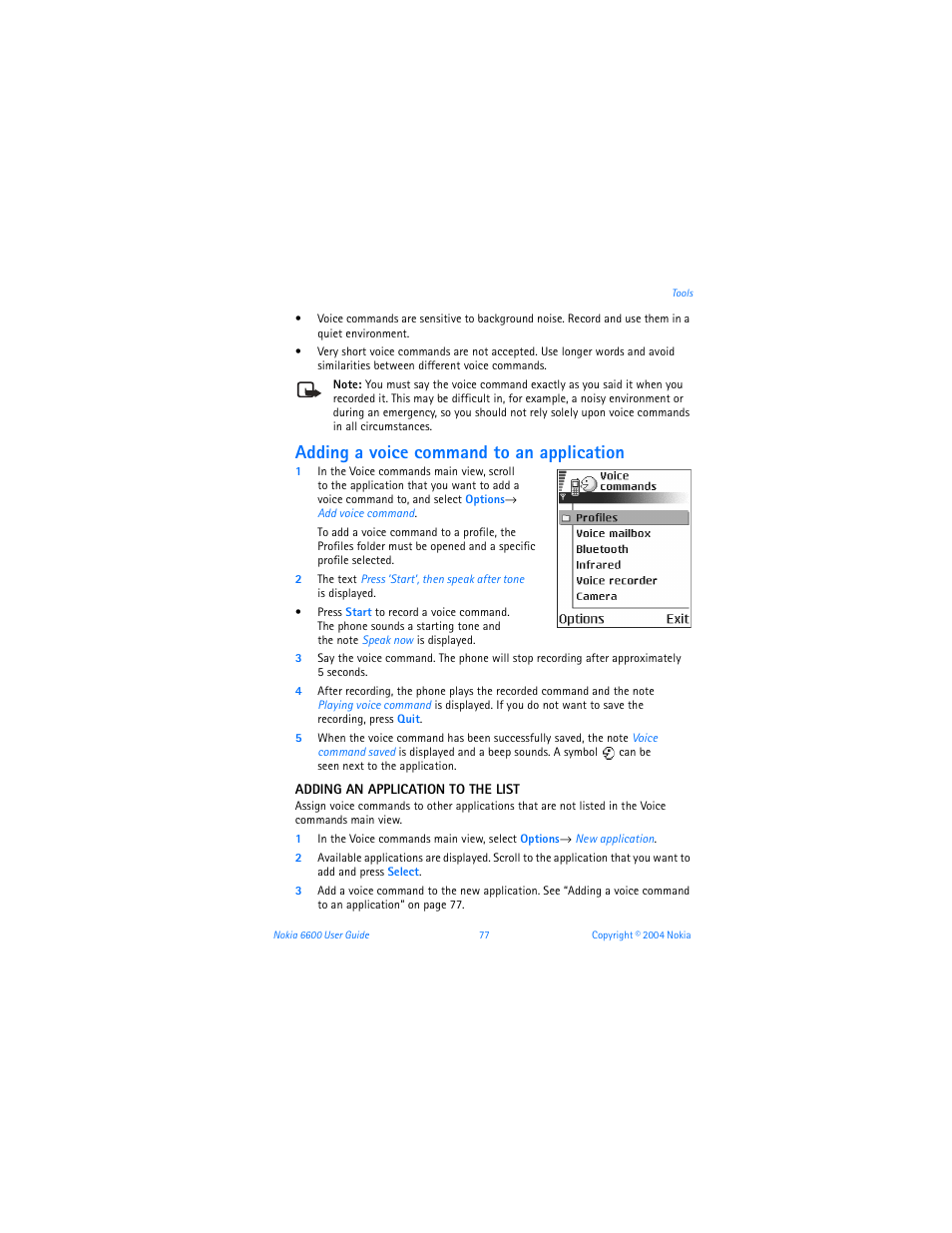 Adding a voice command to an application | Nokia 6600 User Manual | Page 90 / 161