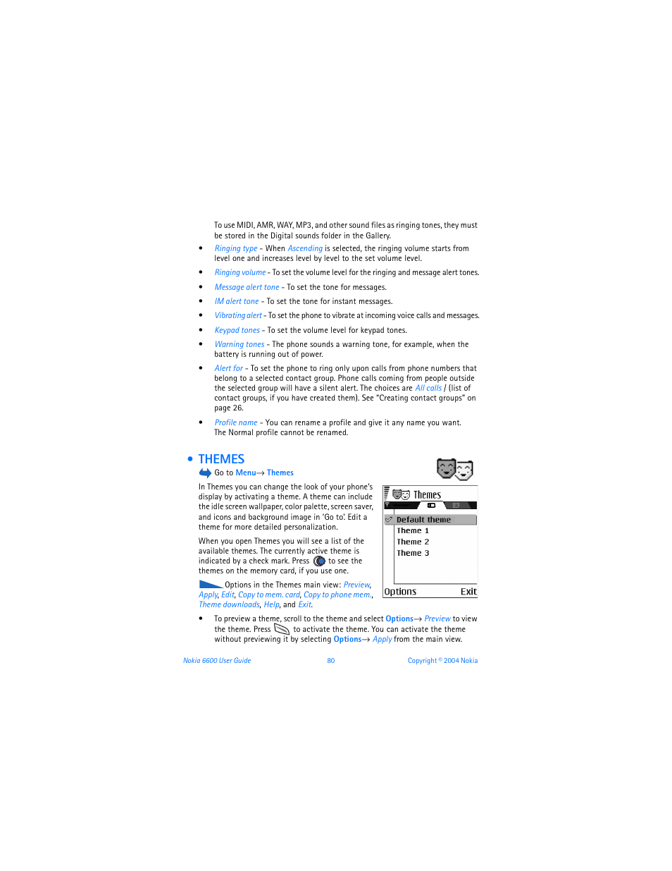 Themes | Nokia 6600 User Manual | Page 93 / 161