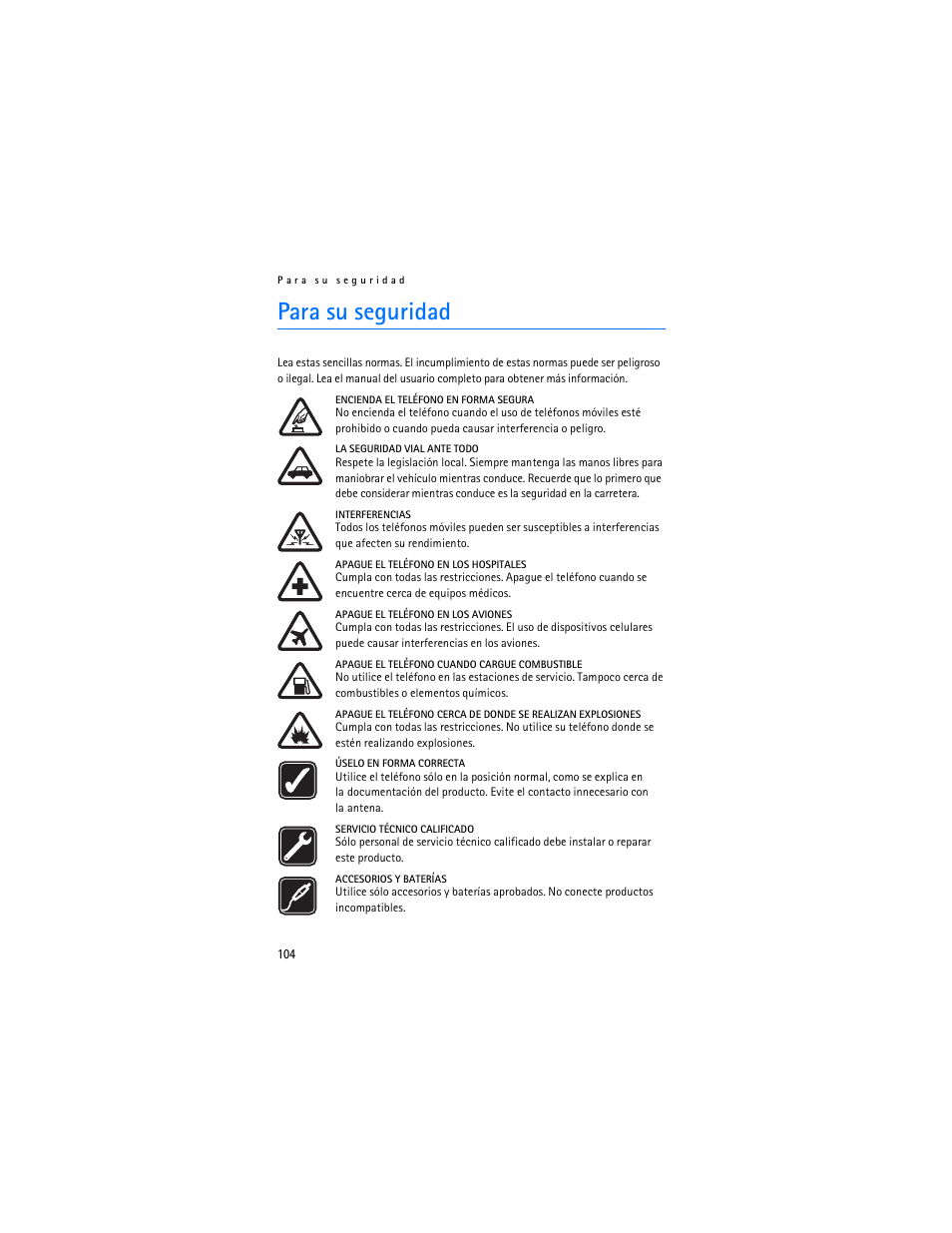 Para su seguridad | Nokia 6282 User Manual | Page 105 / 201