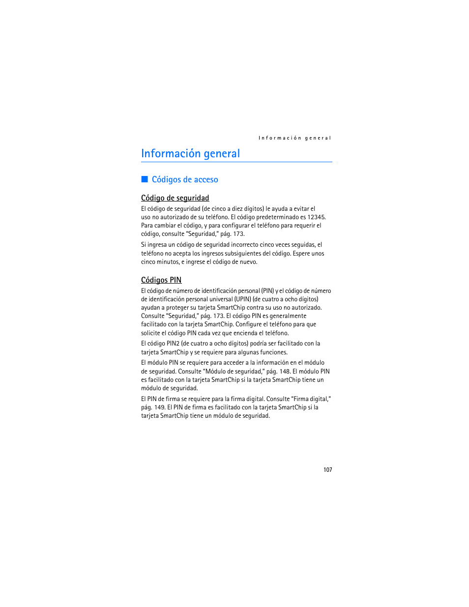 Información general, Códigos de acceso | Nokia 6282 User Manual | Page 108 / 201