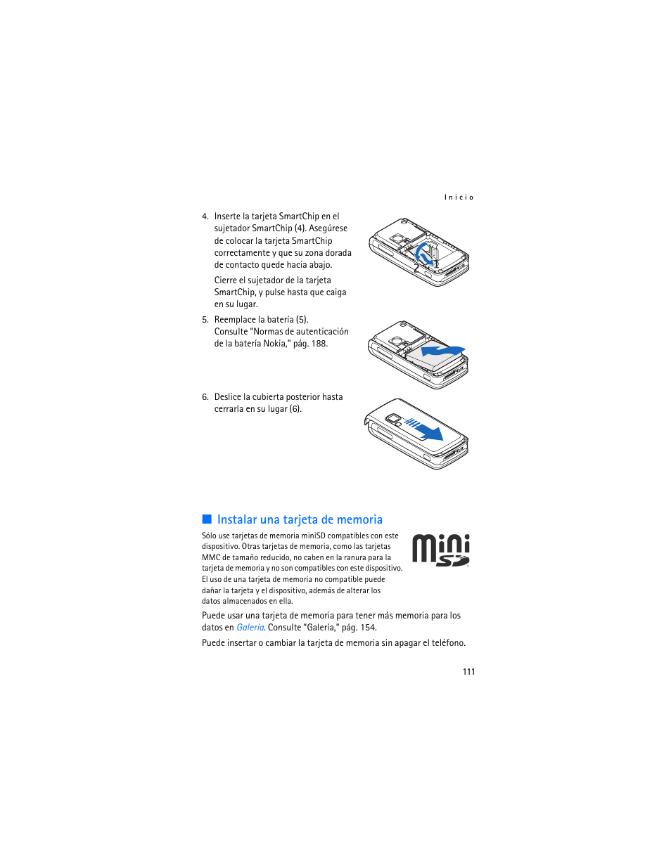 Instalar una tarjeta de memoria | Nokia 6282 User Manual | Page 112 / 201