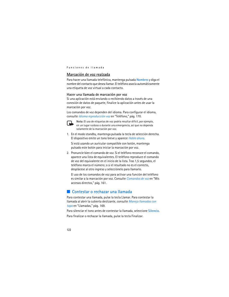 Contestar o rechazar una llamada | Nokia 6282 User Manual | Page 123 / 201