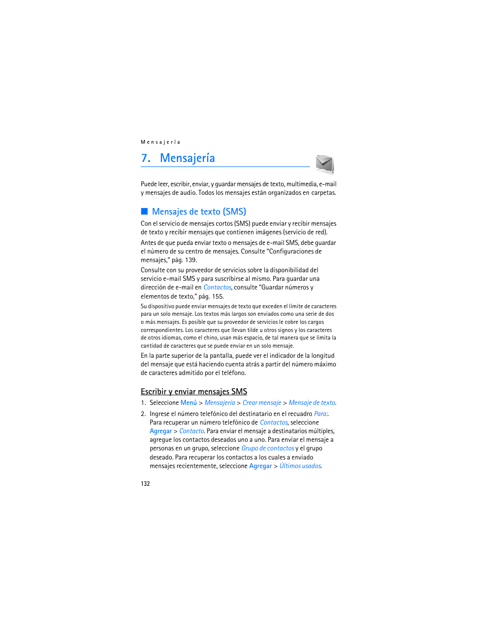 Mensajería, Mensajes de texto (sms) | Nokia 6282 User Manual | Page 133 / 201