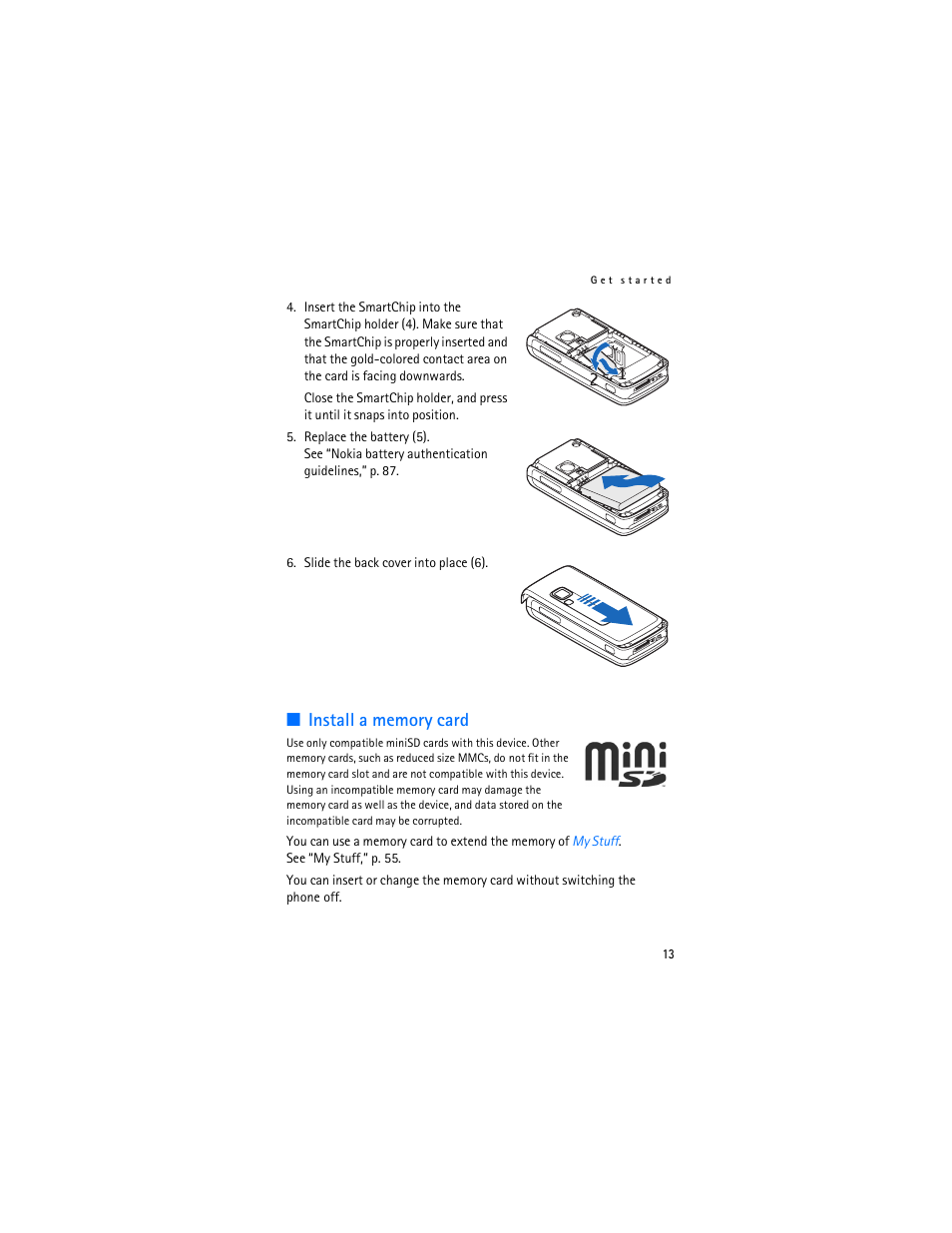 Install a memory card | Nokia 6282 User Manual | Page 14 / 201