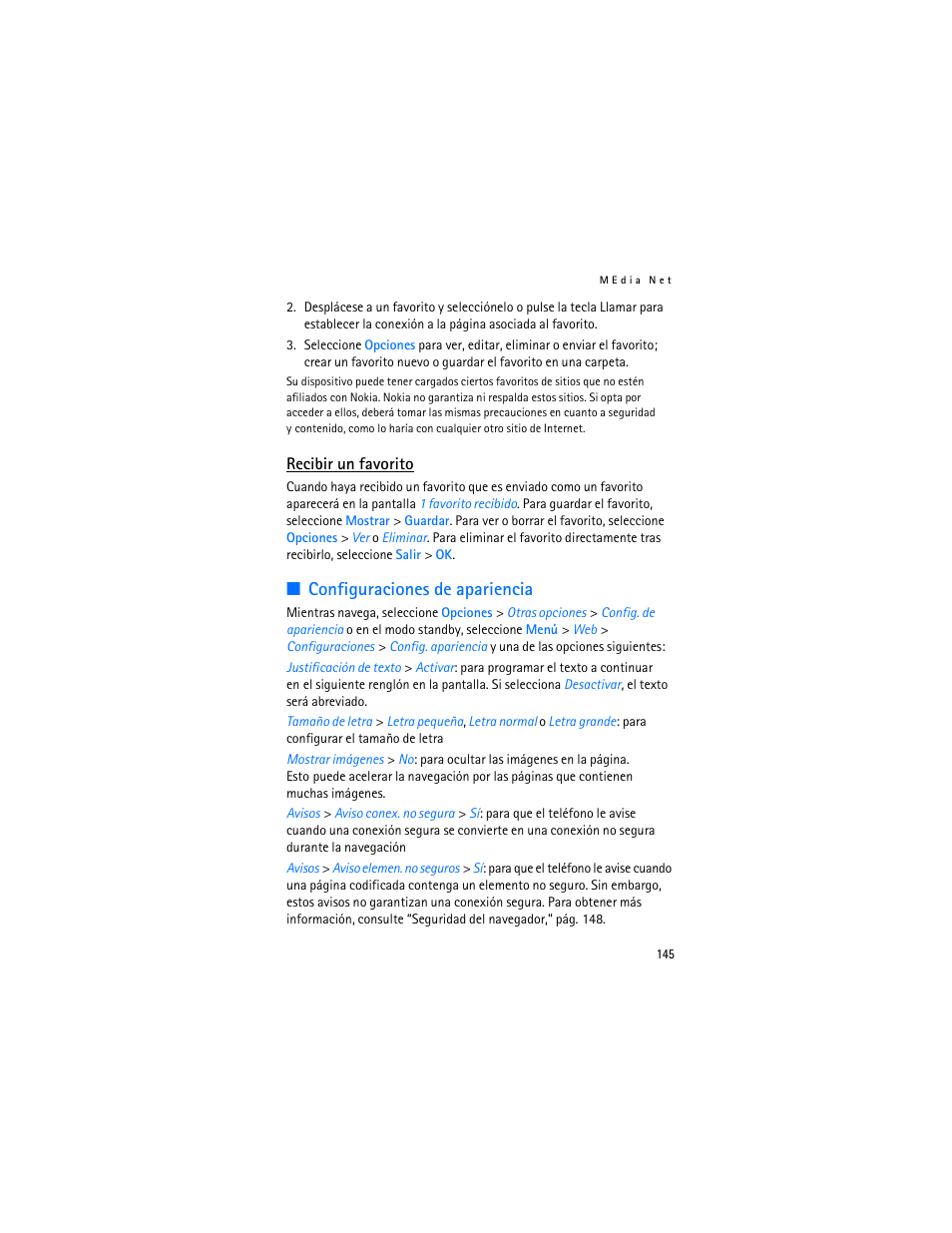 Configuraciones de apariencia | Nokia 6282 User Manual | Page 146 / 201