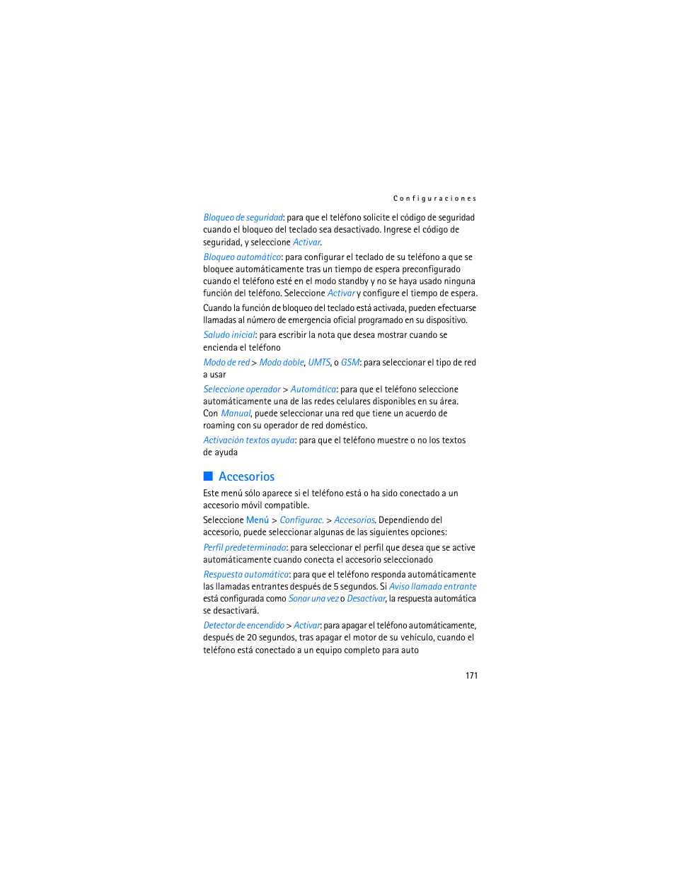 Accesorios | Nokia 6282 User Manual | Page 172 / 201