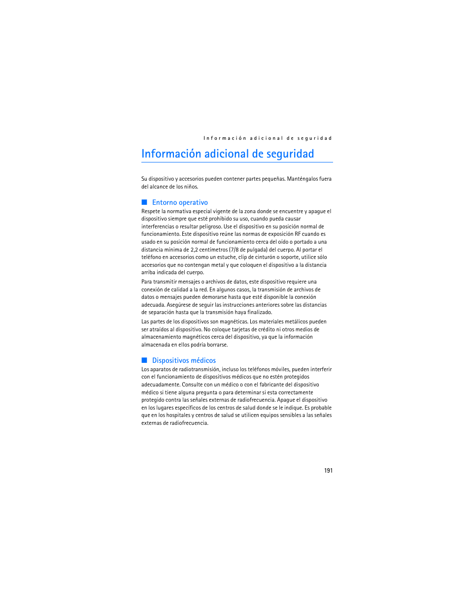 Información adicional de seguridad | Nokia 6282 User Manual | Page 192 / 201