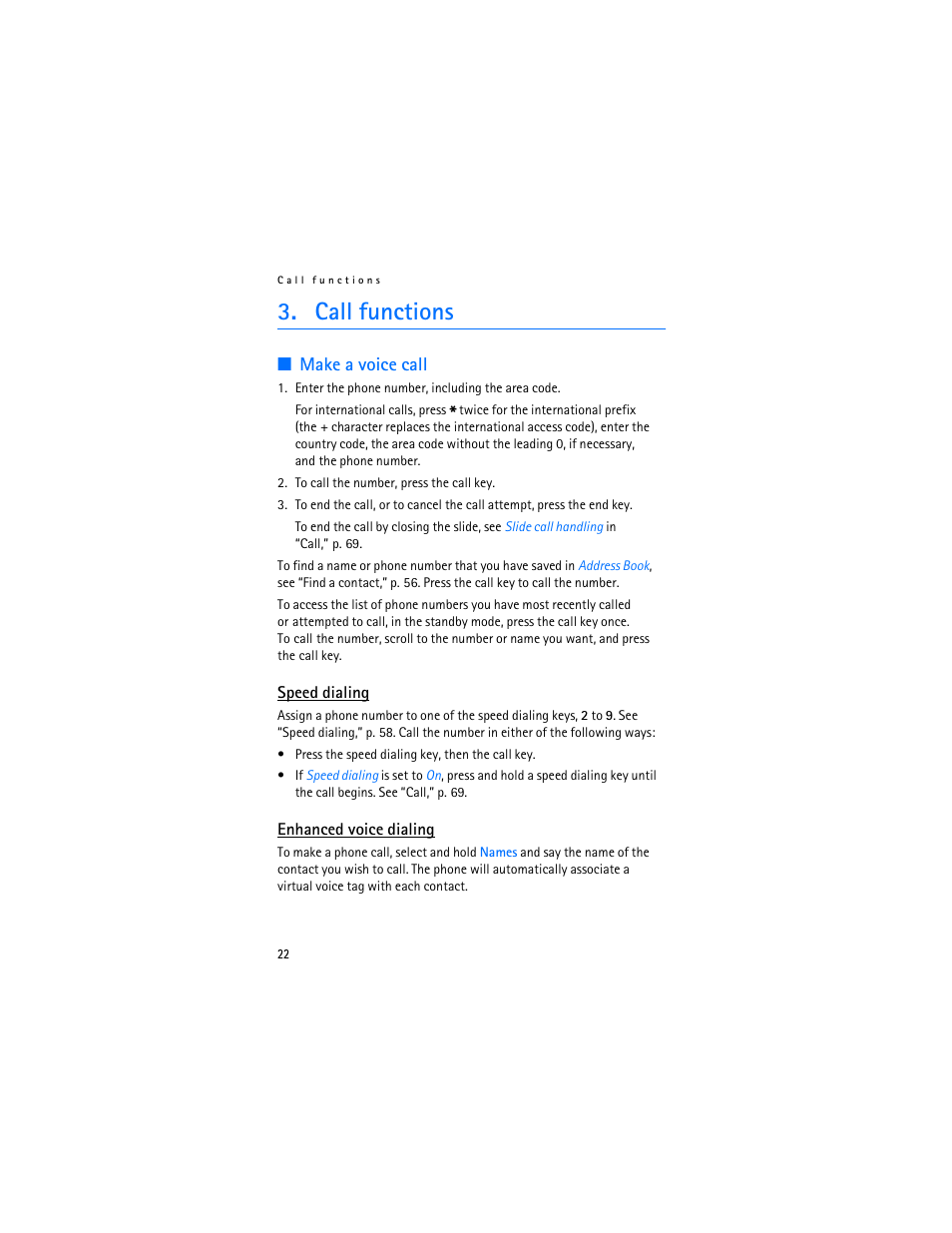 Call functions, Make a voice call | Nokia 6282 User Manual | Page 23 / 201