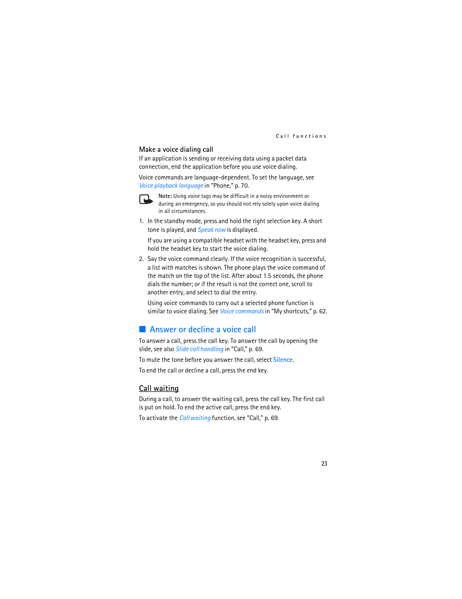 Answer or decline a voice call | Nokia 6282 User Manual | Page 24 / 201