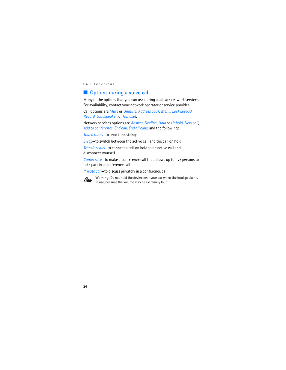 Options during a voice call | Nokia 6282 User Manual | Page 25 / 201
