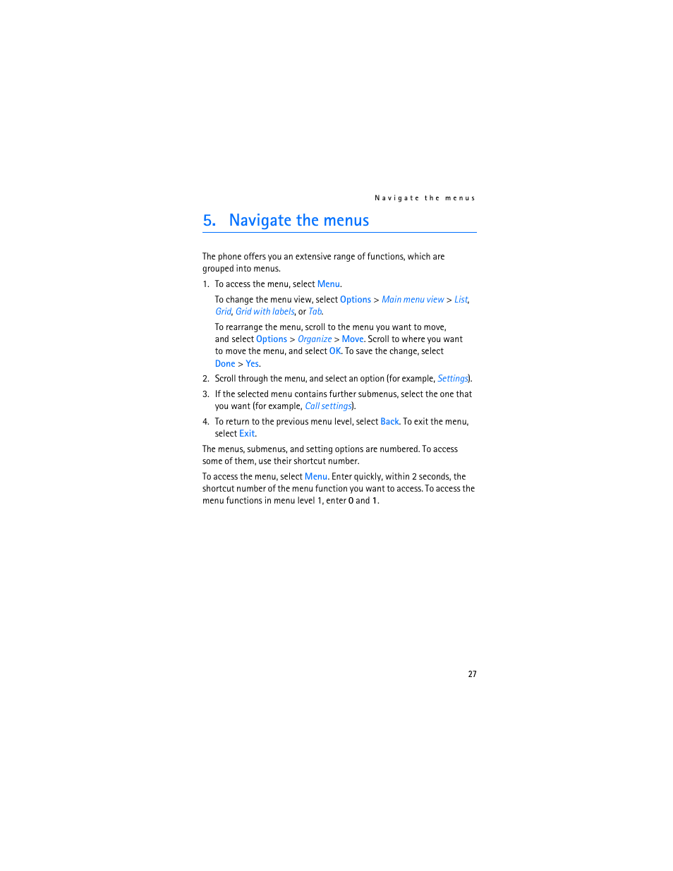 Navigate the menus | Nokia 6282 User Manual | Page 28 / 201