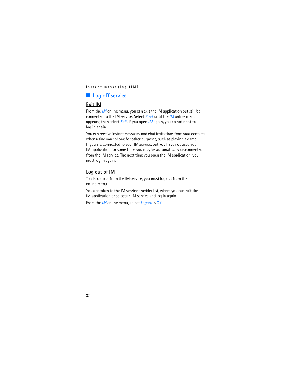 Log off service | Nokia 6282 User Manual | Page 33 / 201