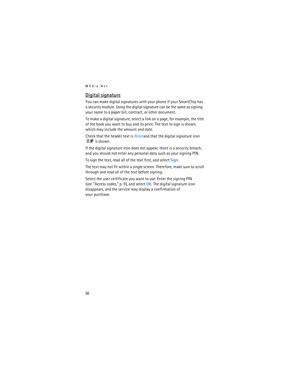 See “digital signature,” p. 50 | Nokia 6282 User Manual | Page 51 / 201