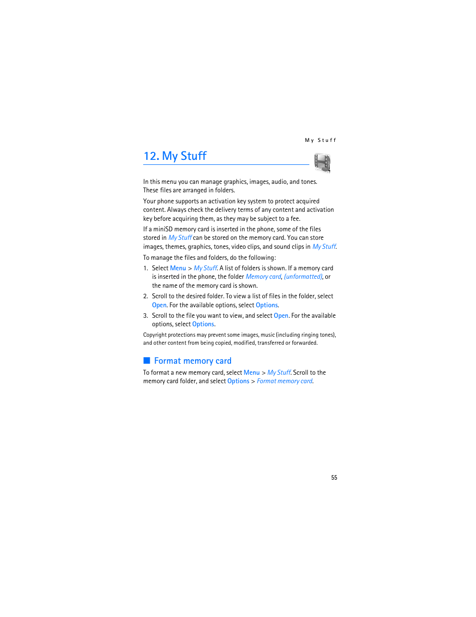 My stuff, Format memory card | Nokia 6282 User Manual | Page 56 / 201