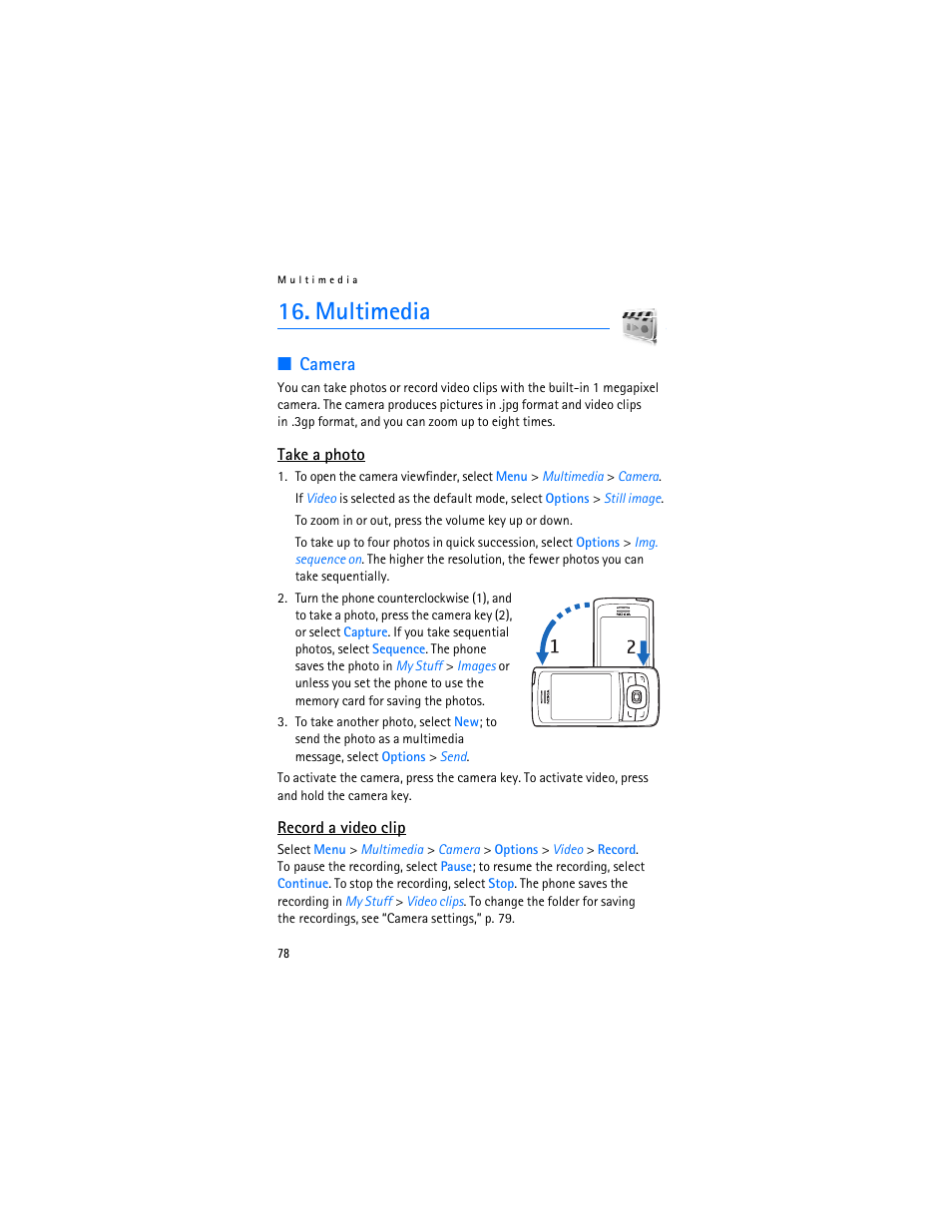 Multimedia, Camera | Nokia 6282 User Manual | Page 79 / 201