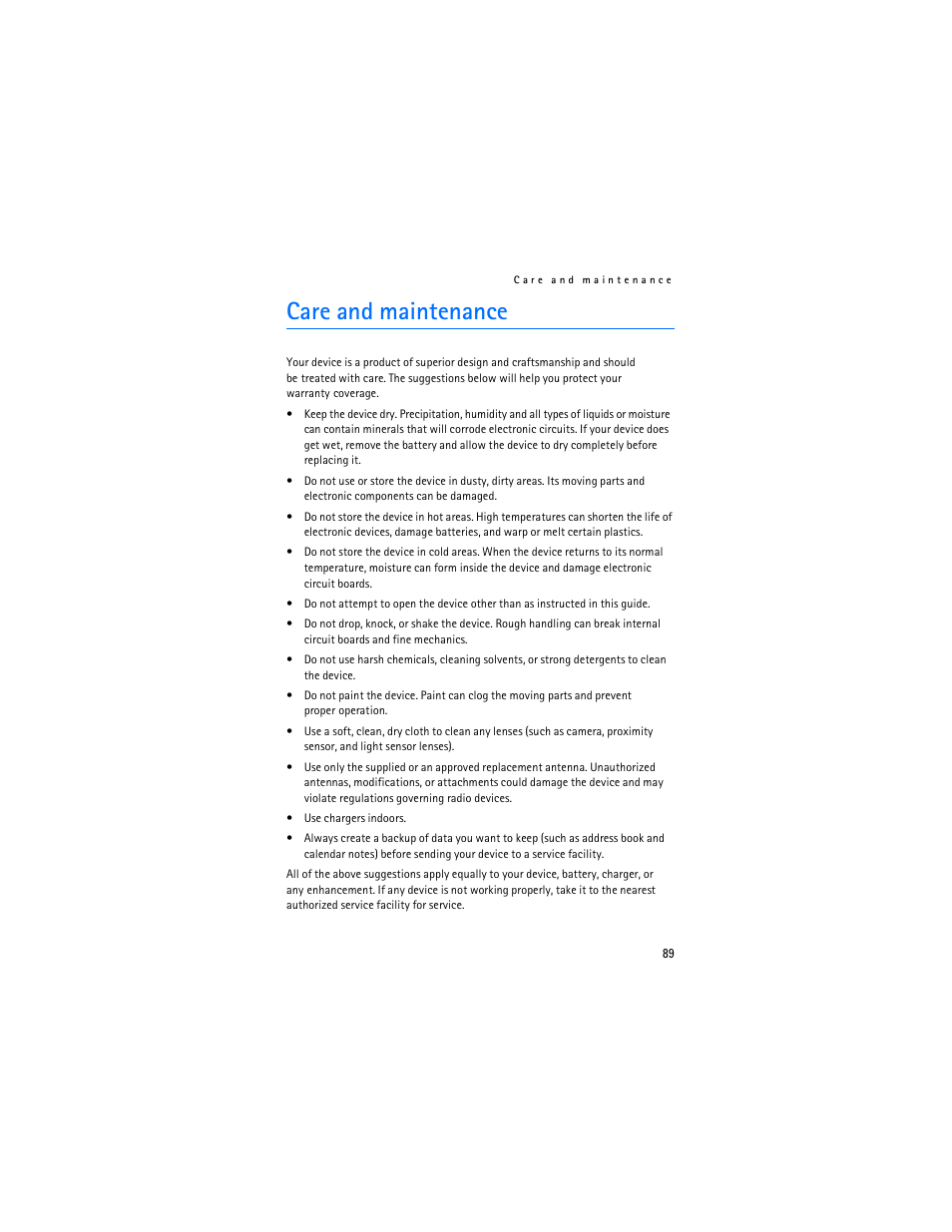 Care and maintenance | Nokia 6282 User Manual | Page 90 / 201