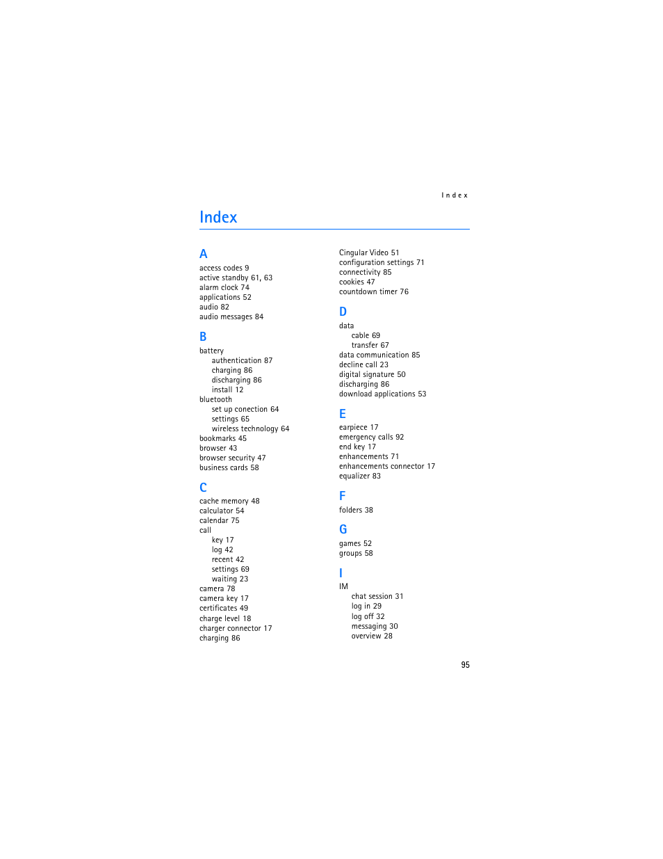 Index | Nokia 6282 User Manual | Page 96 / 201