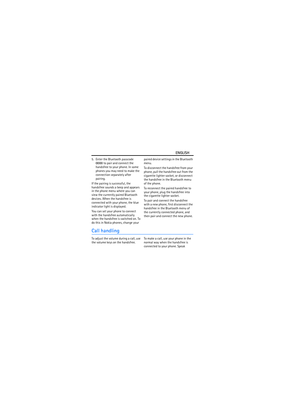 Call handling | Nokia Wireless Plug-in Car Handsfree HF-33W User Manual | Page 6 / 9