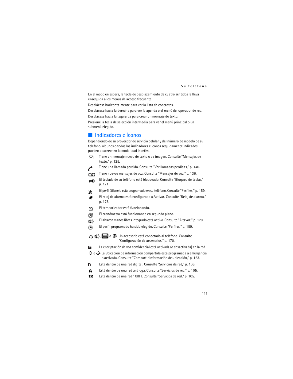 Indicadores e íconos | Nokia 6155i User Manual | Page 112 / 209