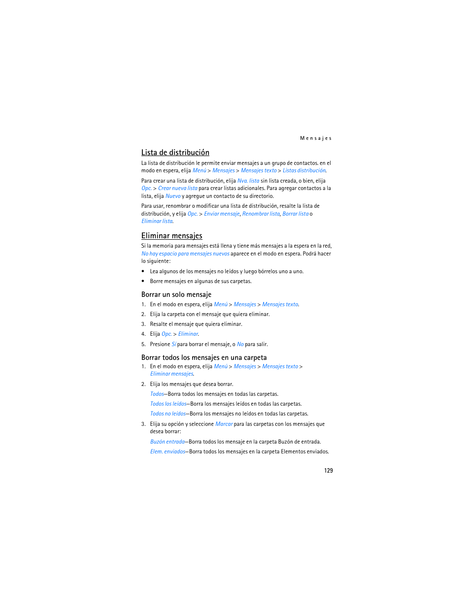 Lista de distribución, Eliminar mensajes | Nokia 6155i User Manual | Page 130 / 209