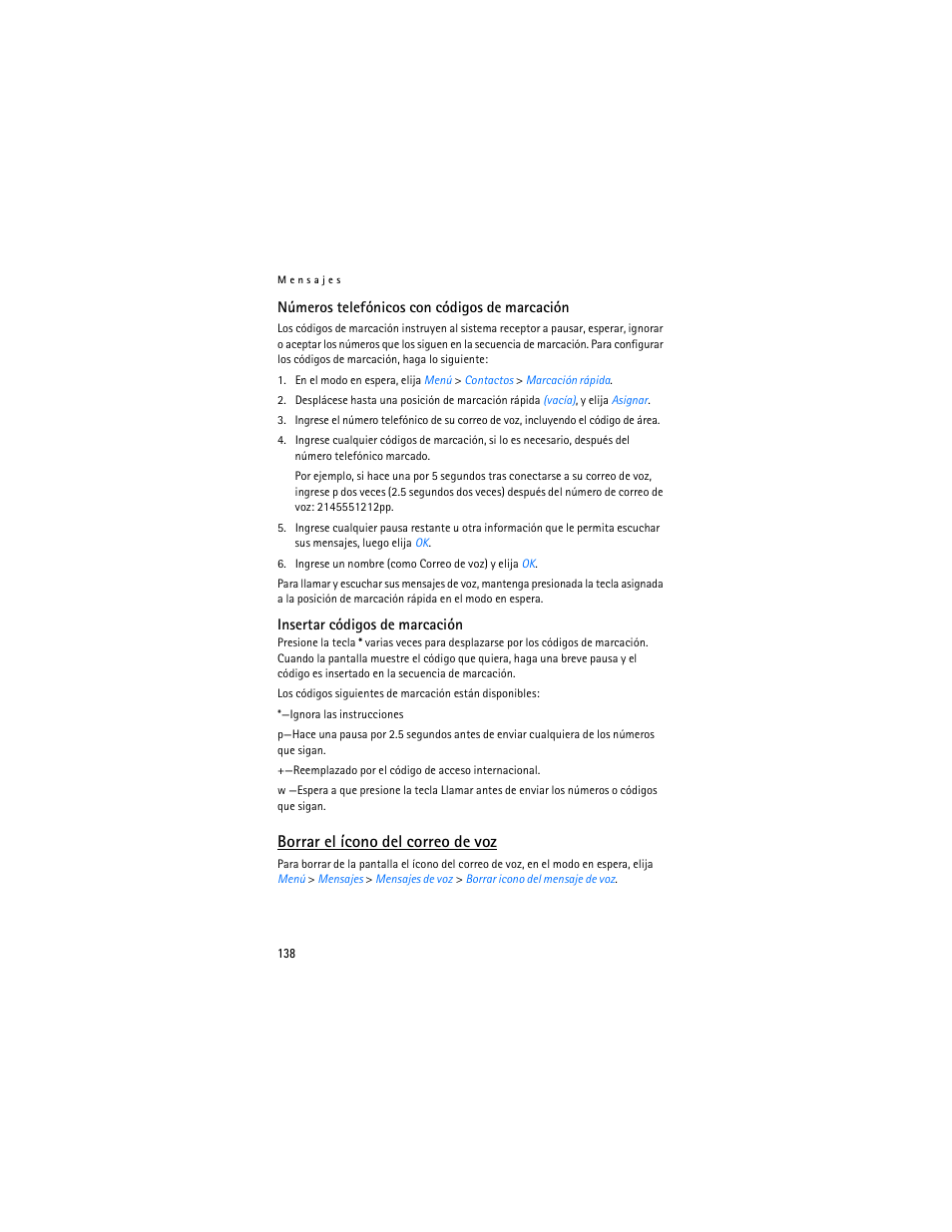 Borrar el ícono del correo de voz | Nokia 6155i User Manual | Page 139 / 209