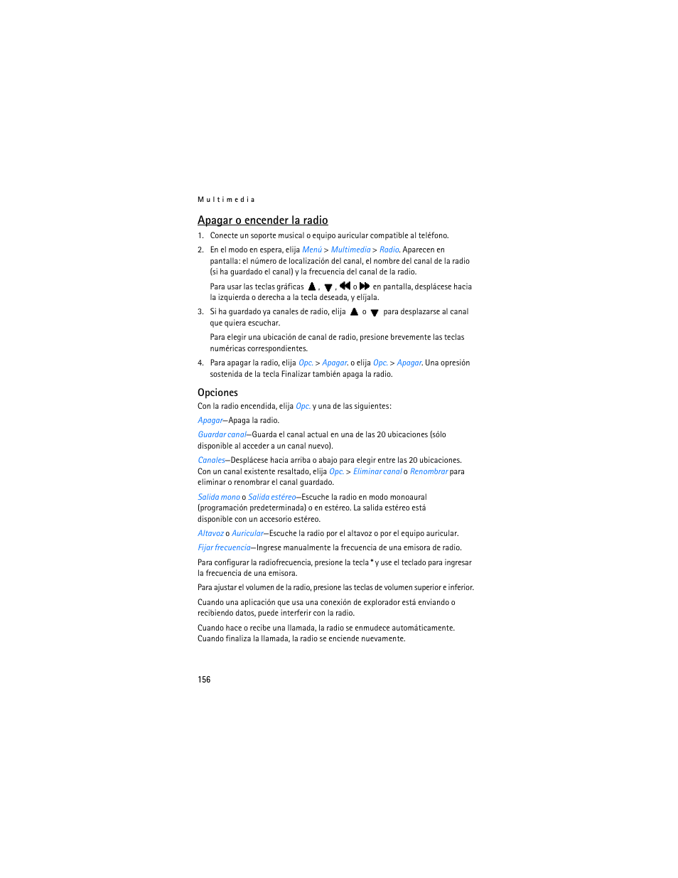 Apagar o encender la radio | Nokia 6155i User Manual | Page 157 / 209