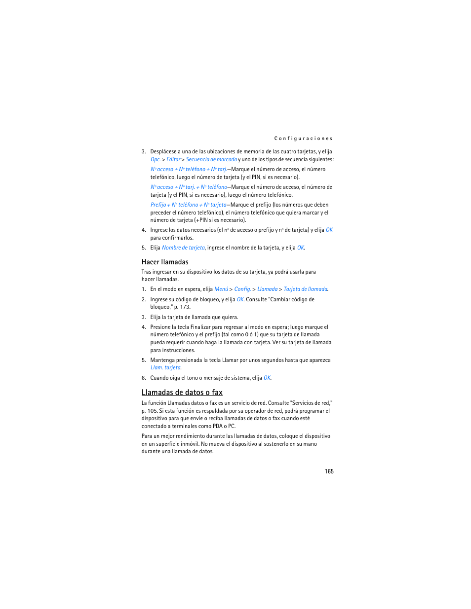 Llamadas de datos o fax | Nokia 6155i User Manual | Page 166 / 209