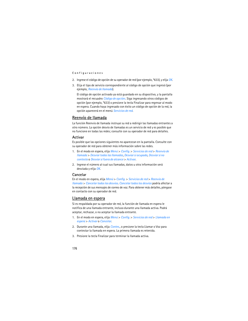 Reenvío de llamada, Llamada en espera | Nokia 6155i User Manual | Page 177 / 209