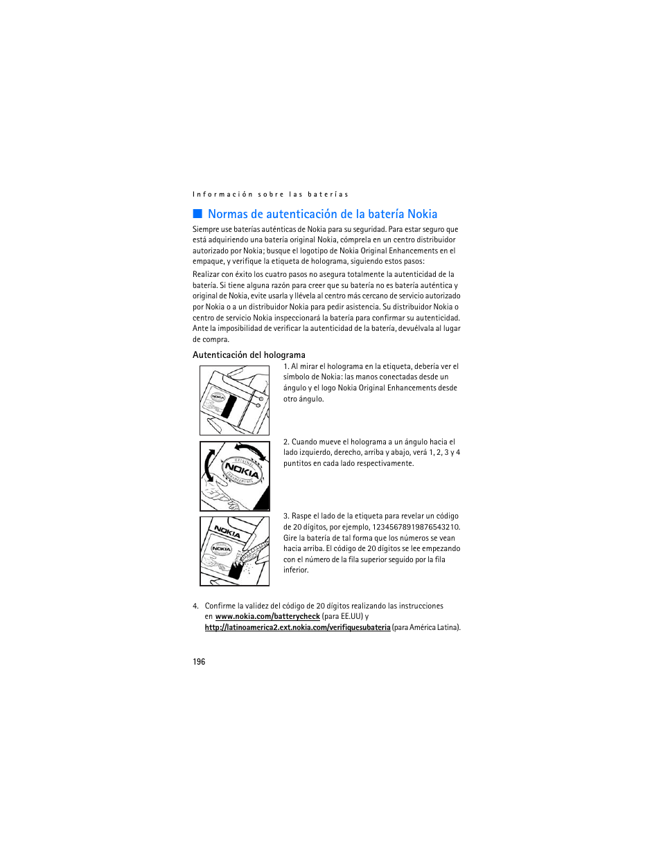 Normas de autenticación de la batería nokia | Nokia 6155i User Manual | Page 197 / 209