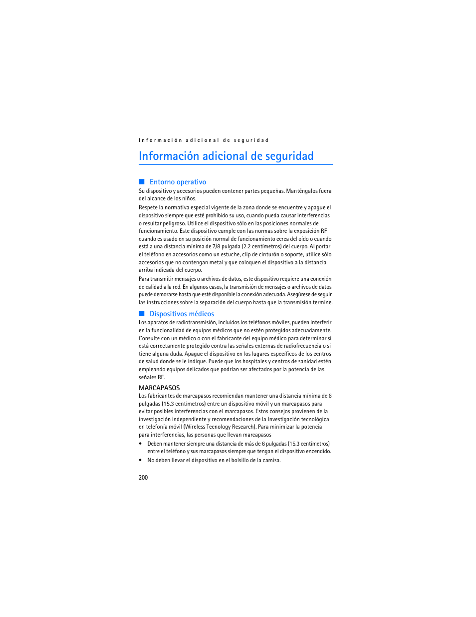 Información adicional de seguridad | Nokia 6155i User Manual | Page 201 / 209