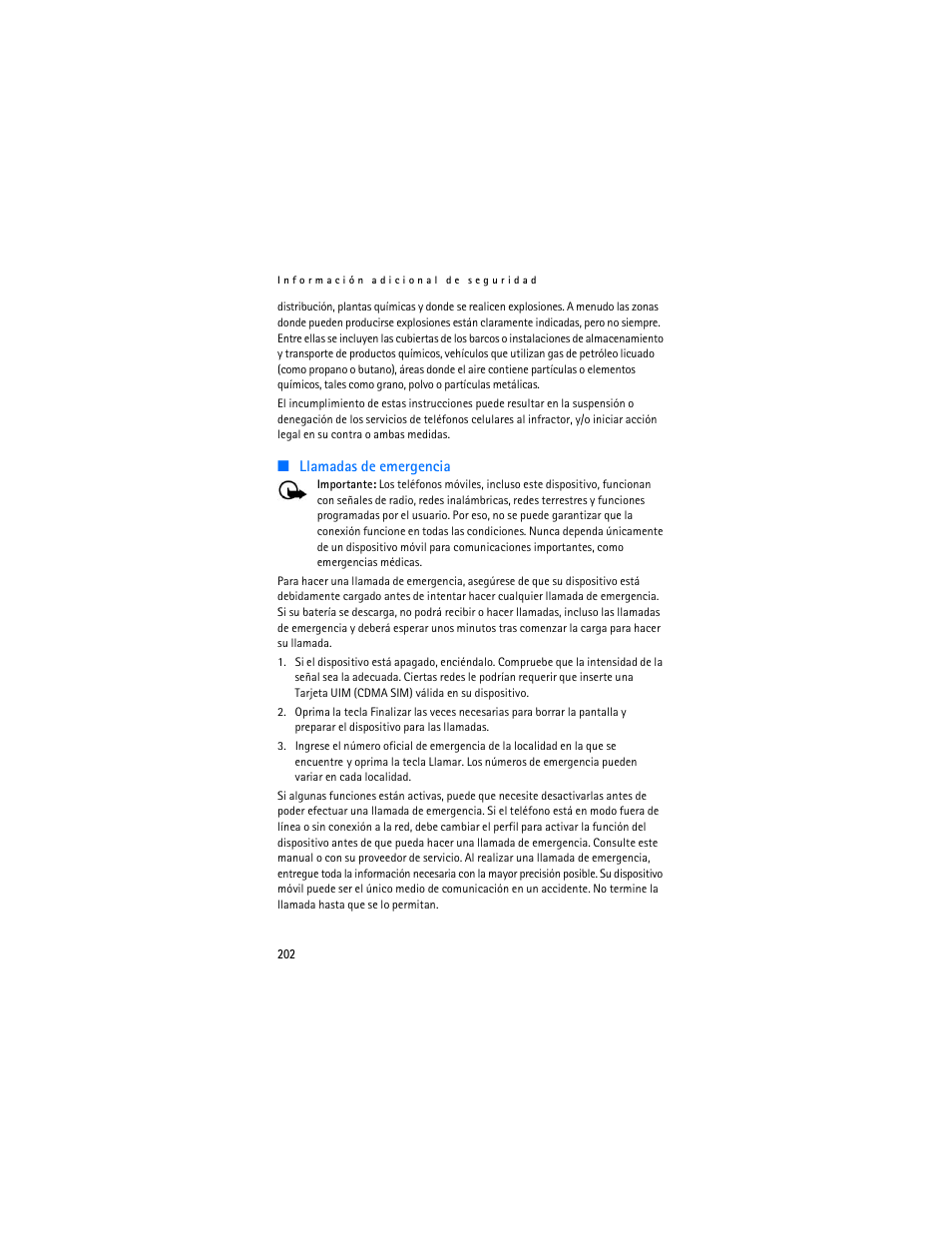 Llamadas de emergencia," p. 202 | Nokia 6155i User Manual | Page 203 / 209