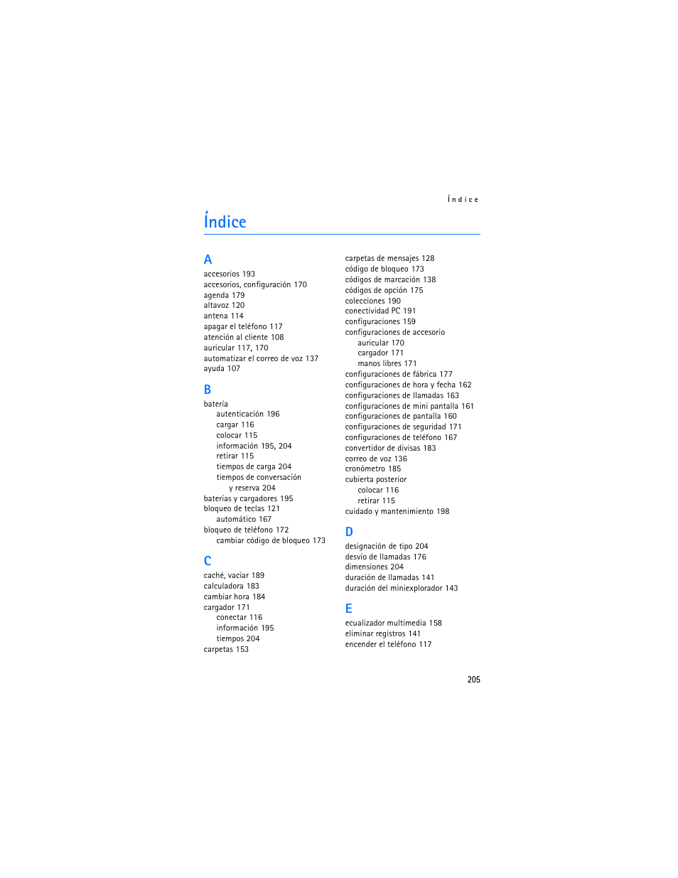 Índice | Nokia 6155i User Manual | Page 206 / 209