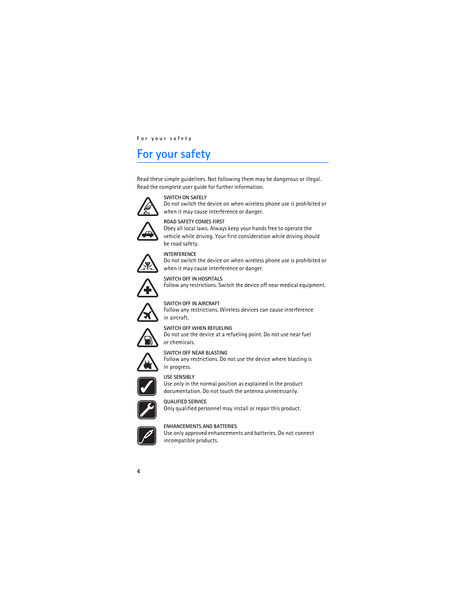 For your safety, R your safety | Nokia 6155i User Manual | Page 5 / 209