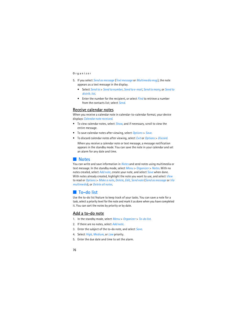 Notes, To-do list | Nokia 6155i User Manual | Page 77 / 209