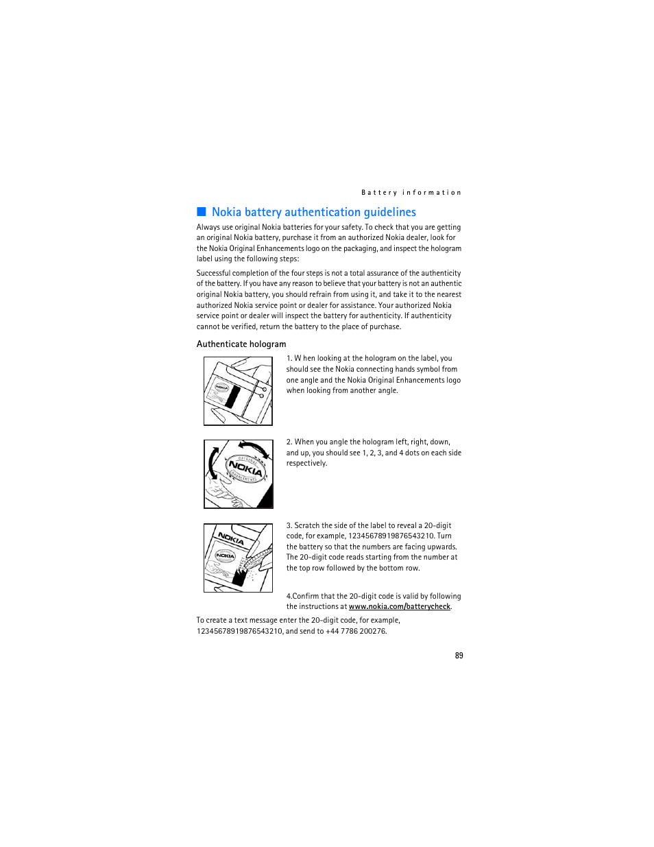 Nokia battery authentication guidelines | Nokia 6155i User Manual | Page 90 / 209