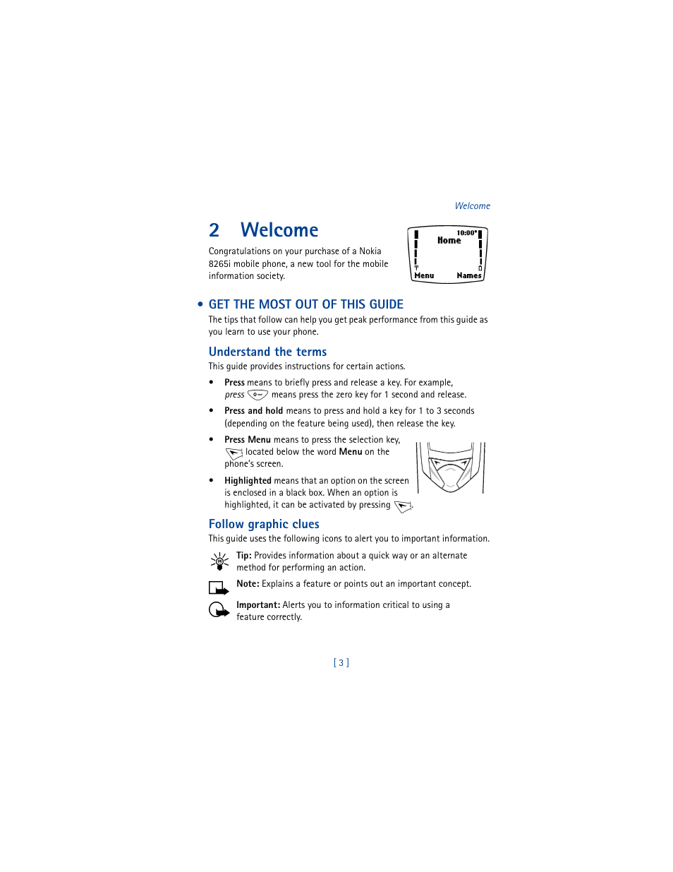 2 welcome, Get the most out of this guide, 2welcome | Nokia 8265i User Manual | Page 10 / 145