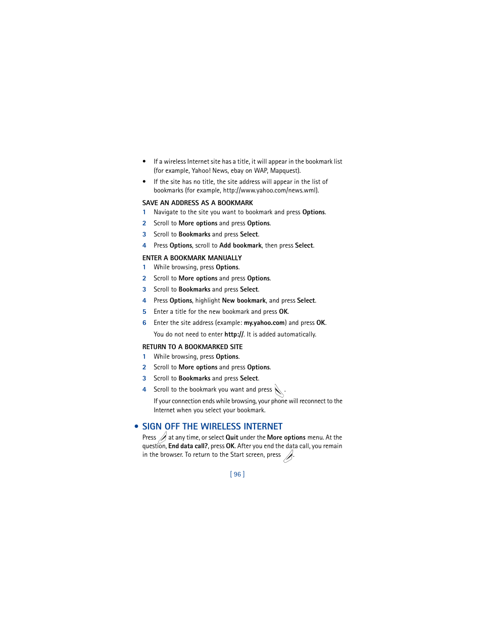 Sign off the wireless internet | Nokia 8265i User Manual | Page 103 / 145