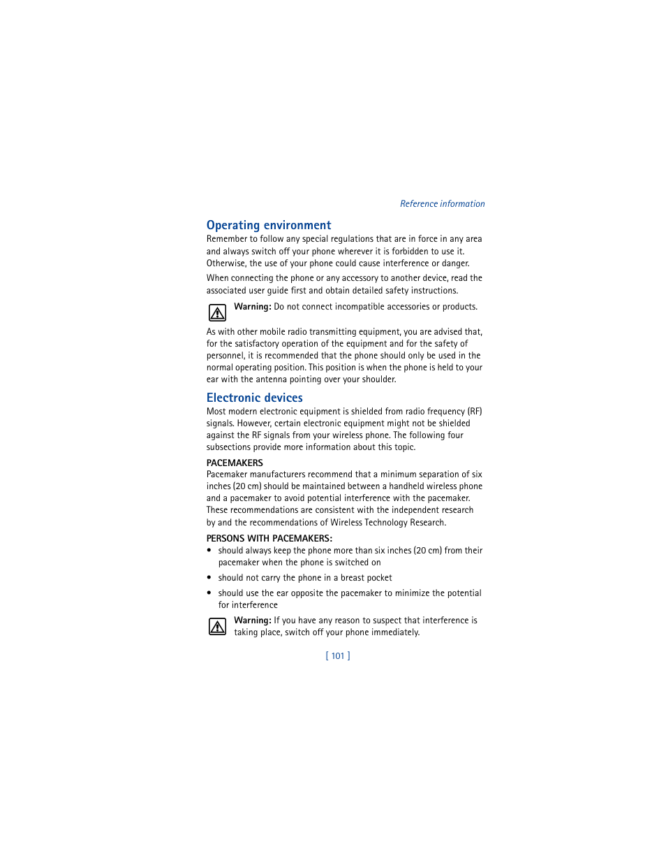 Operating environment, Electronic devices | Nokia 8265i User Manual | Page 108 / 145