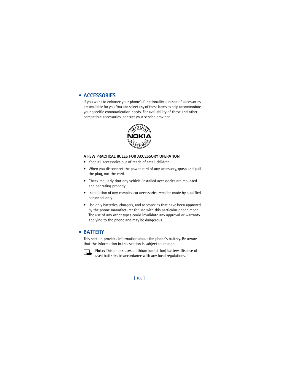 Accessories, Battery | Nokia 8265i User Manual | Page 115 / 145