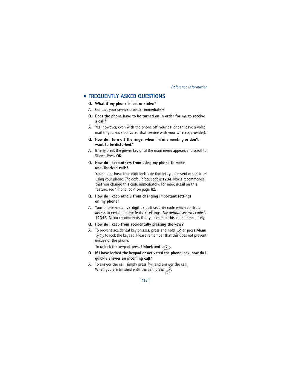 Frequently asked questions | Nokia 8265i User Manual | Page 122 / 145