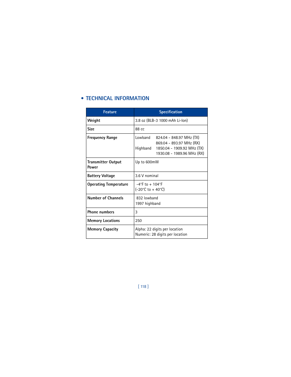 Technical information | Nokia 8265i User Manual | Page 125 / 145