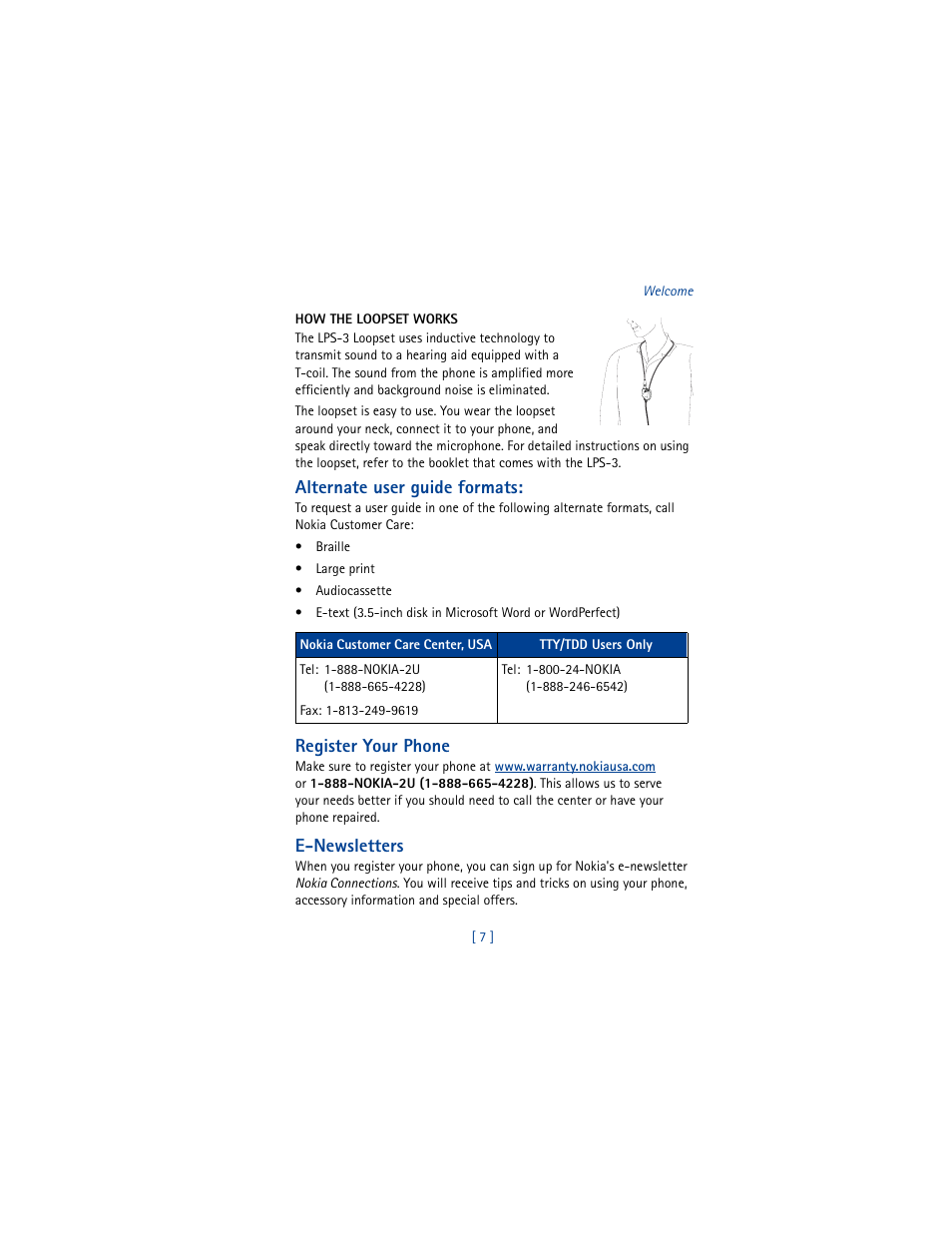 Alternate user guide formats, Register your phone, E-newsletters | Nokia 8265i User Manual | Page 14 / 145