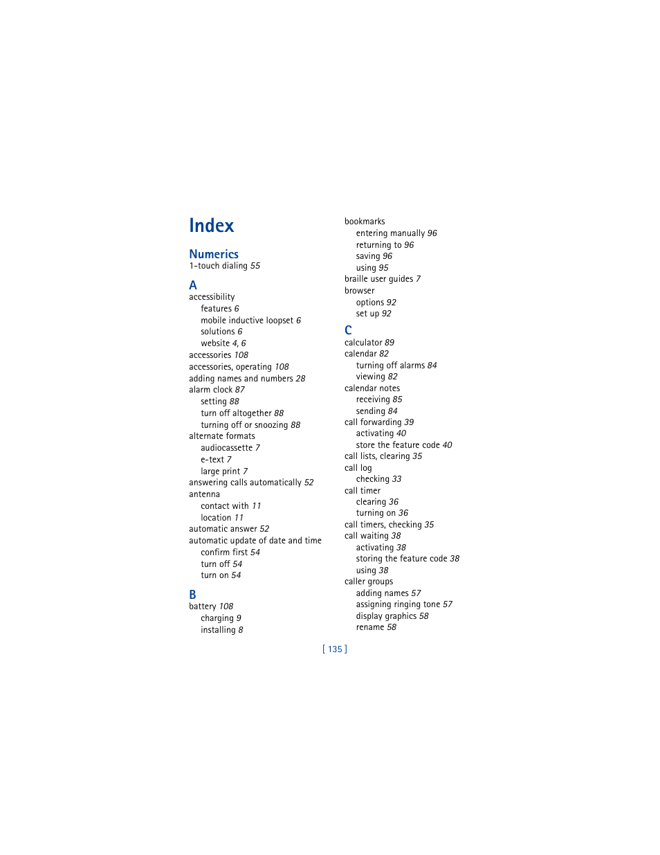 Index | Nokia 8265i User Manual | Page 142 / 145