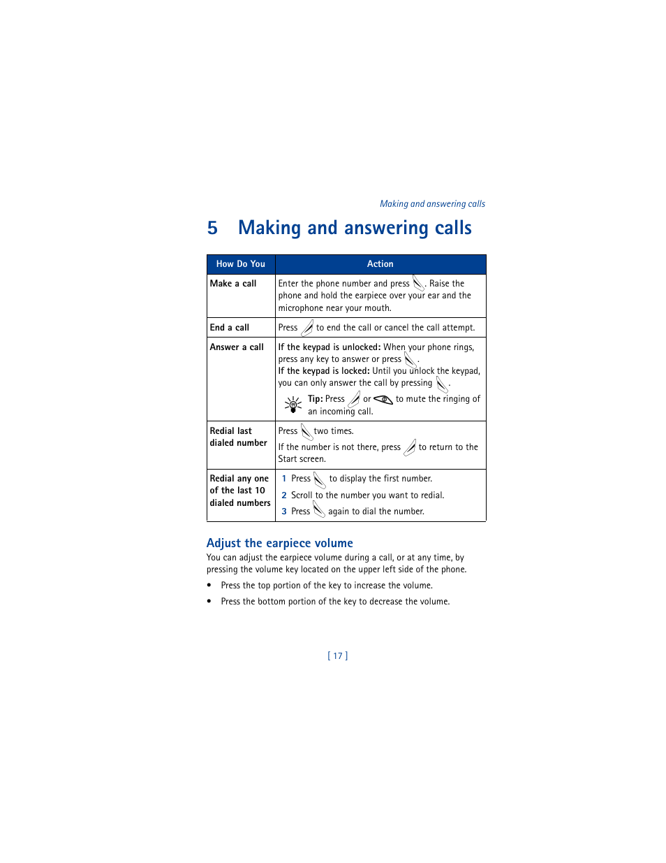 5 making and answering calls, 5making and answering calls | Nokia 8265i User Manual | Page 24 / 145