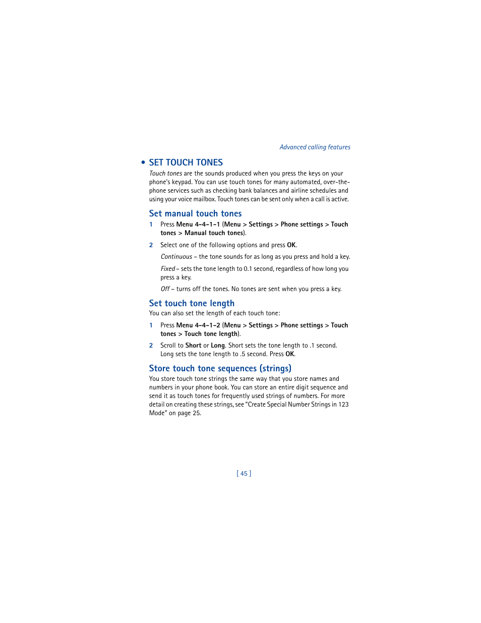 Set touch tones | Nokia 8265i User Manual | Page 52 / 145