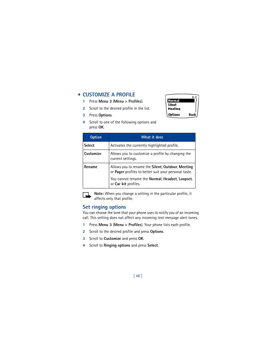 Customize a profile | Nokia 8265i User Manual | Page 55 / 145