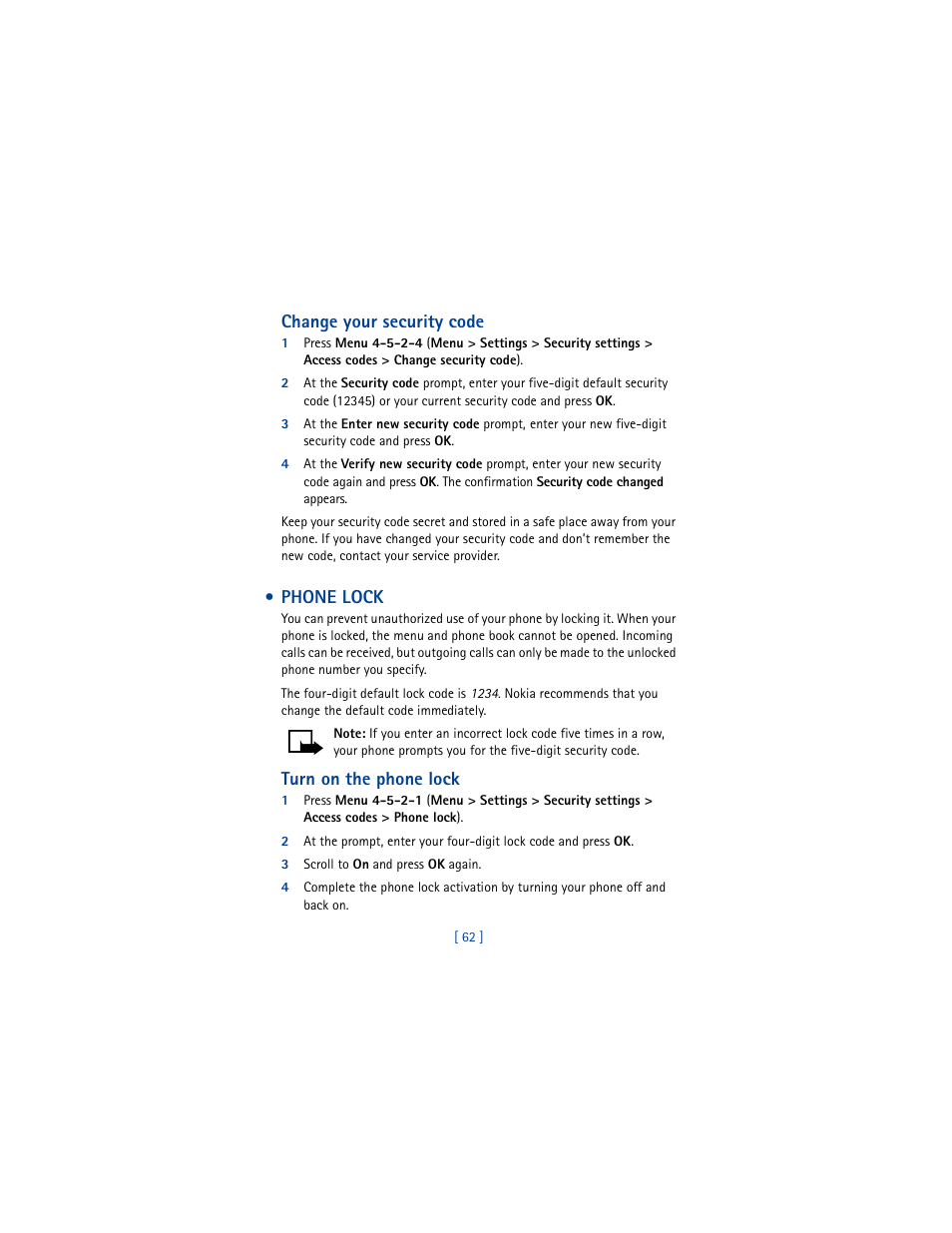 Phone lock | Nokia 8265i User Manual | Page 69 / 145