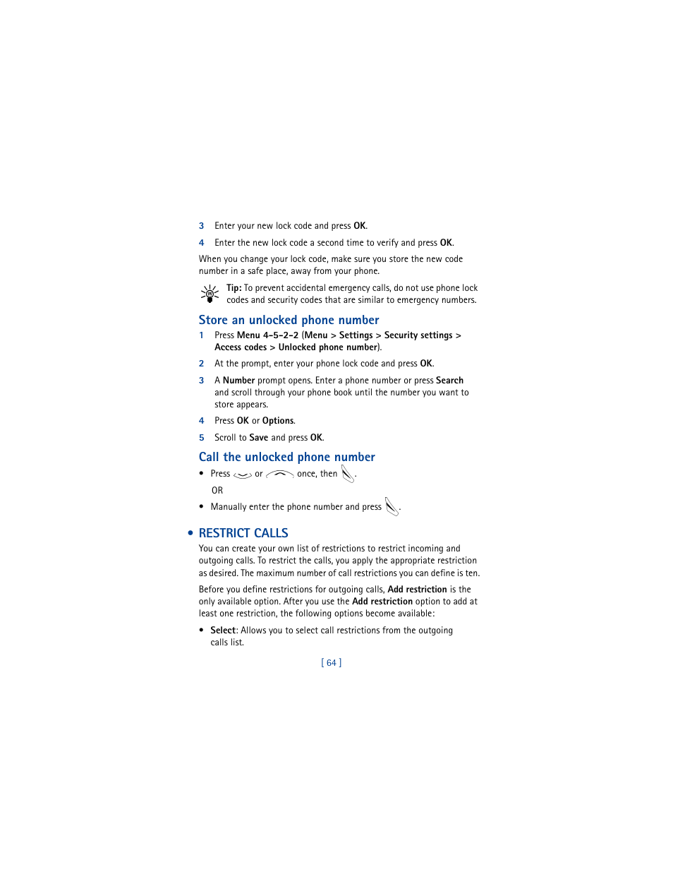 Restrict calls | Nokia 8265i User Manual | Page 71 / 145