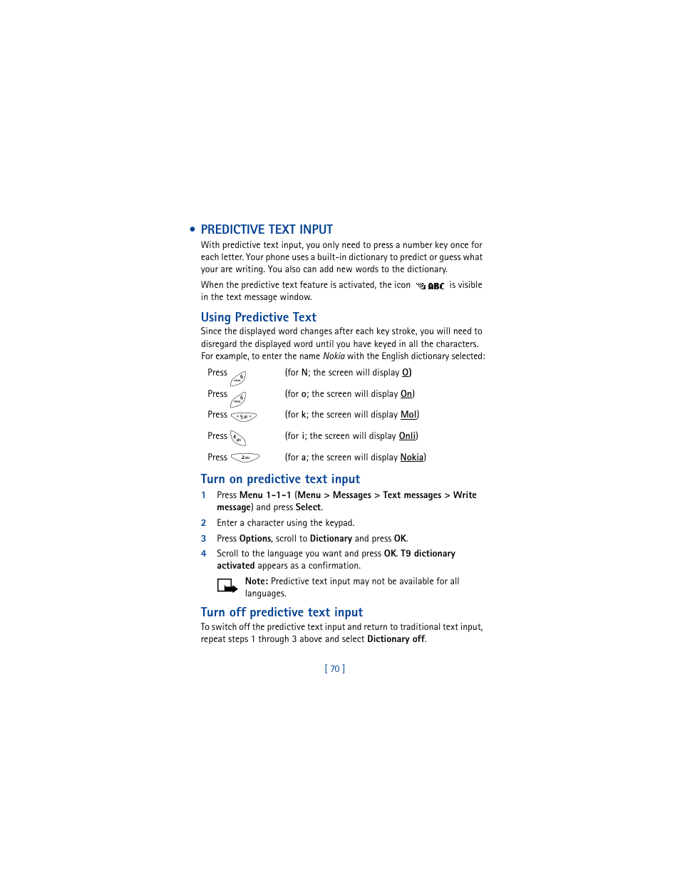 Predictive text input | Nokia 8265i User Manual | Page 77 / 145